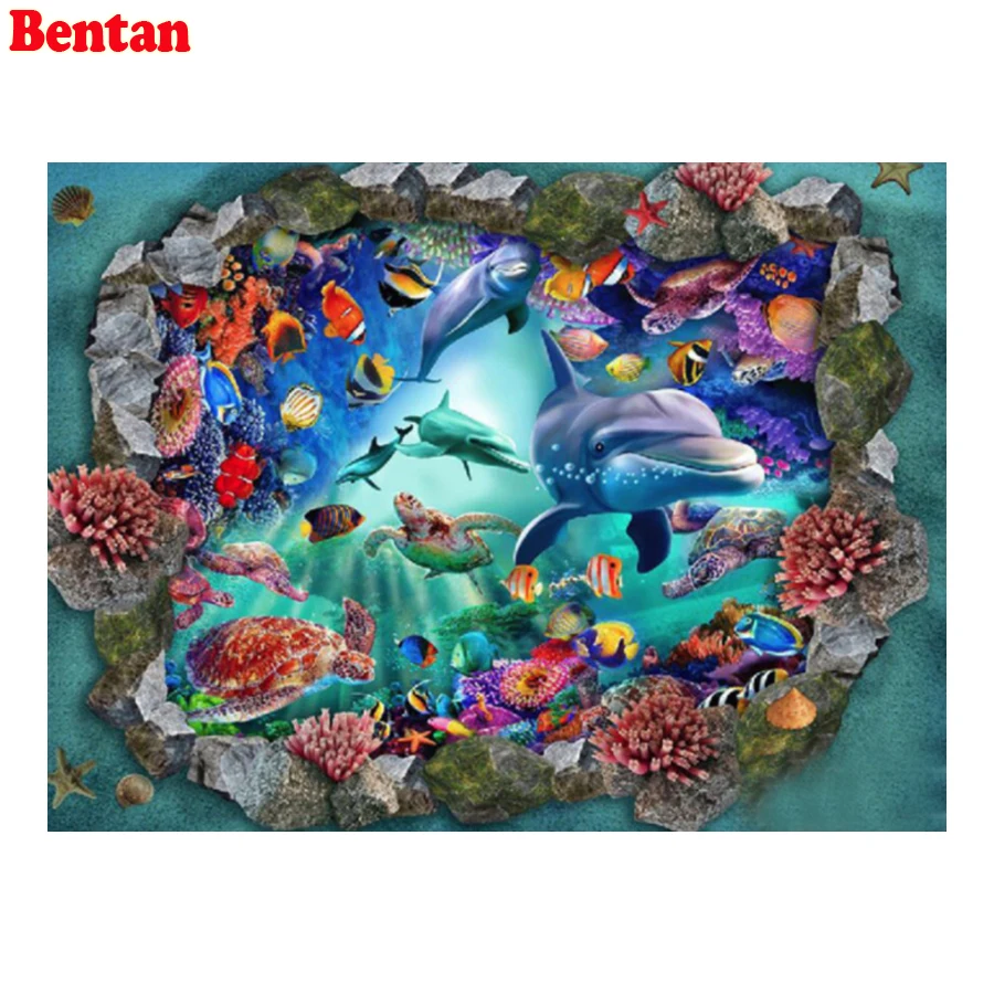 

Diamond Painting Dolphin Underwater Animals Full Diamond Mosaic Icons 5D DIY Rhinestones Embroidery Cross Stitch Kits Home Decor