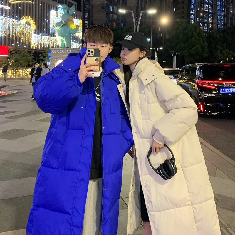 Winter Long Coat Men Warm Fashion Thicken Hooded Down Jacket Men Korean Loose Oversize Thick Hooded Coat Mens Parker Overcoat