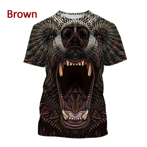 Мужская футболка с коротким рукавом, круглым вырезом и принтом медведя