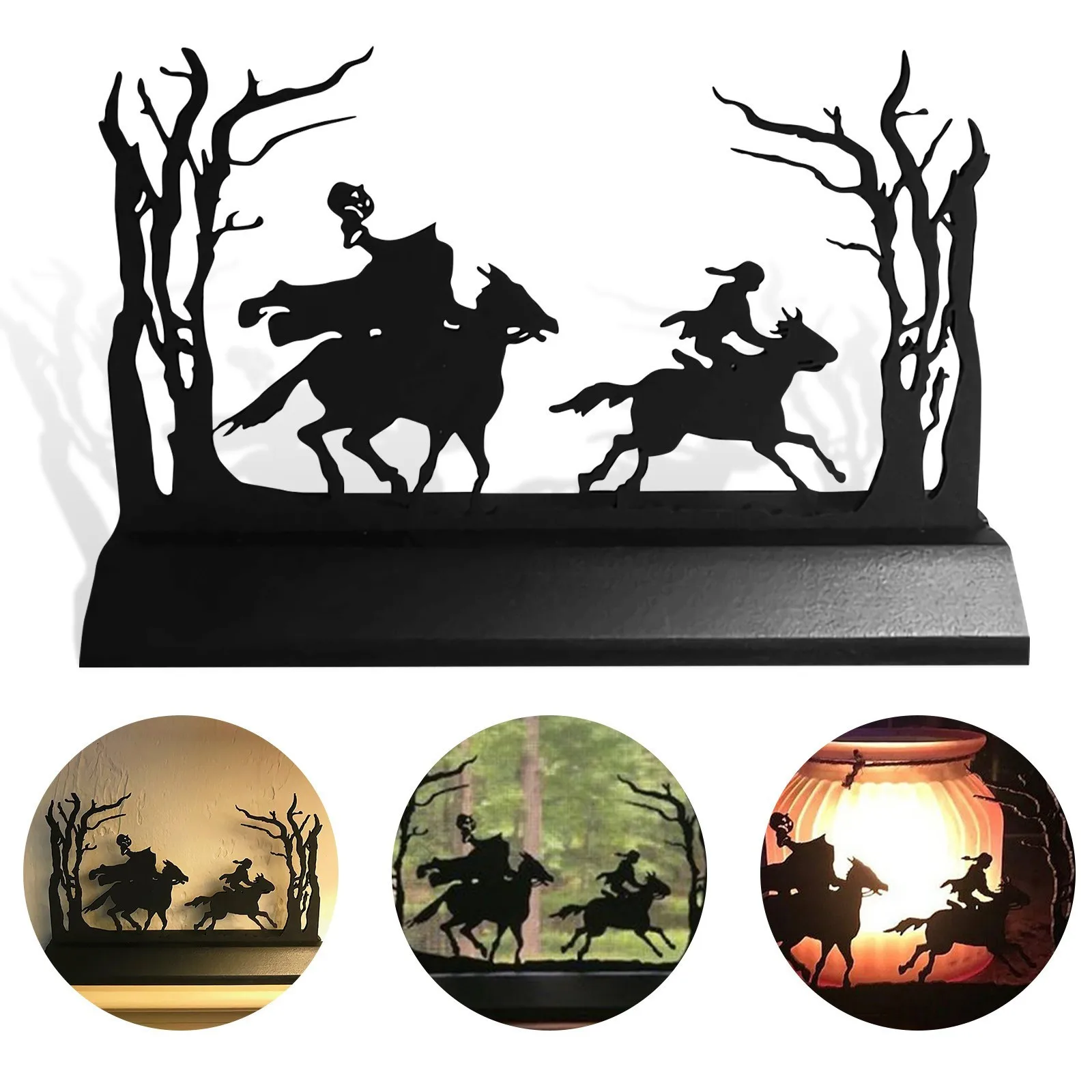 Ing Wooden Headless Horseman Scene Silhouette Halloween Decor Tabletop Ornament Decoration Home Office Outdoor Crafts