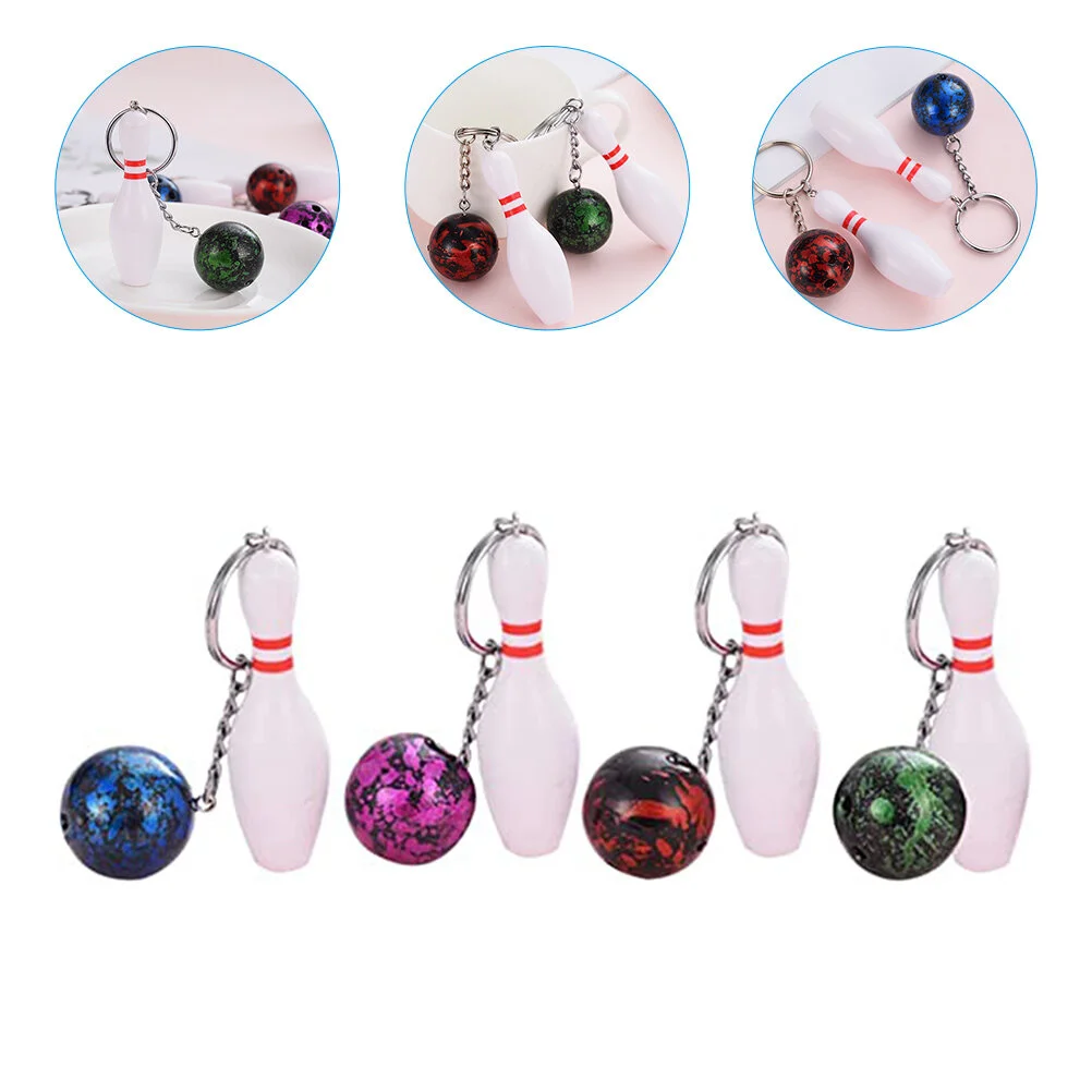 4 Pcs Bowling Keychain Mini Keychains Ornaments Sports Themed Rings Pendant Creative Zinc Alloy Small Child