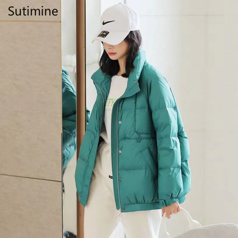 Coat Women Office Lady Pockets Down Jacket Women's Fashionable Warm and Simple Winter Coat Loose Button Winter Clothes Women