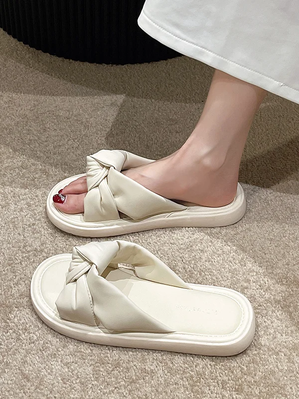 

Женские мягкие слайдеры с узлом-бабочкой, удобные резиновые слайдеры из искусственной кожи с узлом-бабочкой, повседневные Слайдеры для отдыха, 2023