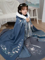 hanfu cloak for women long embroidery fleece lined padded warm keeping coat cloak autumn and winter