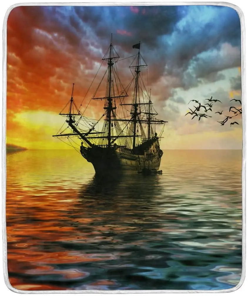 

Sailboat Birds Throw Blanket Polyester Microfiber Sofa Warm Couch Bed Blanket
