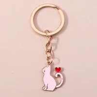 cartoon cat keychain for car key enamel animal pendants key ring women men handbag key chains diy jewelry crafts accessories