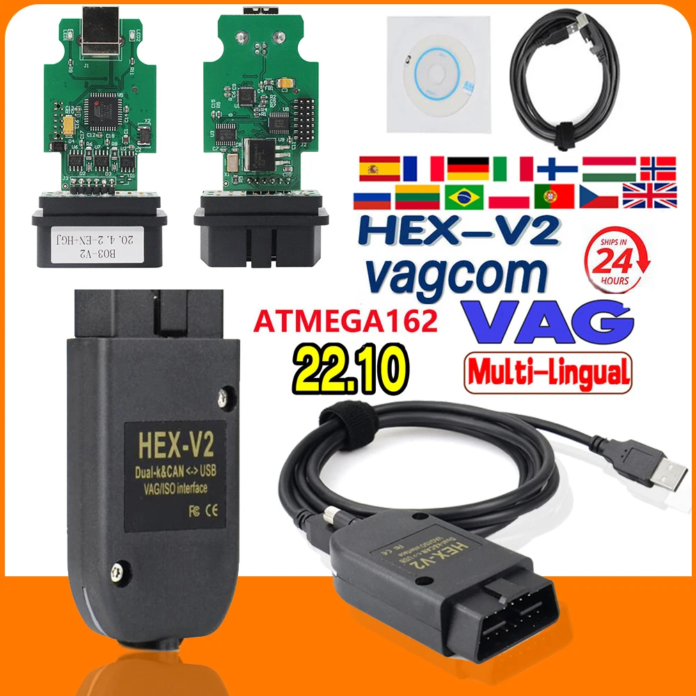 22,10 VAG COM 23,3 популярный Vcds OBD2 сканер 2023 Франция Hex V2 для VW AUDI Skoda Seat Vag Диагностический инструмент Atmega162 + 16V8