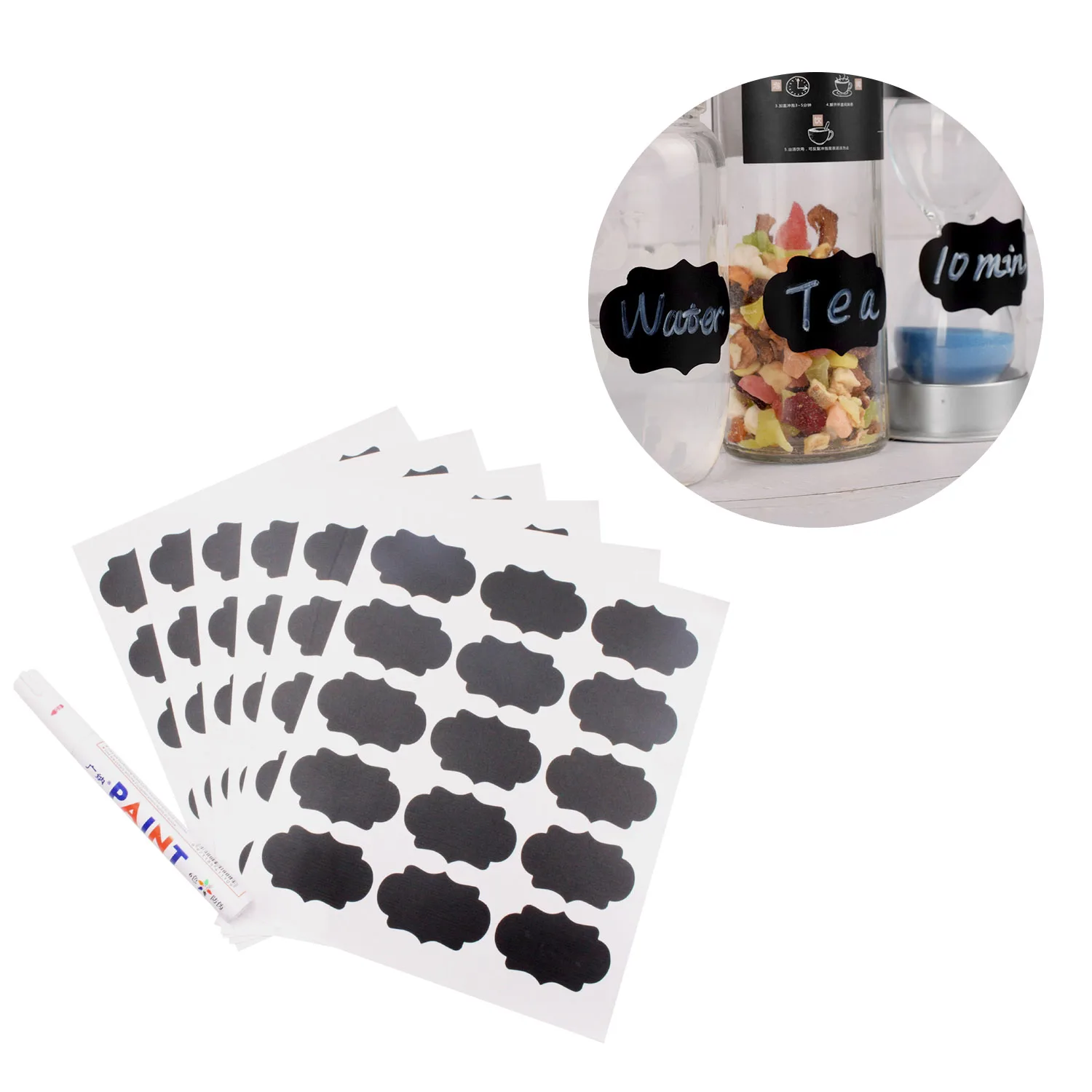 

90PCS Reusable Chalkboard Blackboard Message Board Labels Stickers with Chalk Marker for Labeling Glass Bottle Jar Tin Canisters