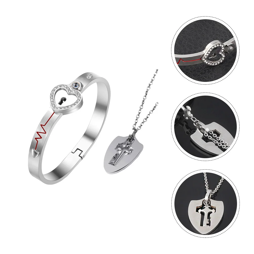 

1 Set Couple Bracelet Love Heart Bracelets Key Necklace Valentine's Day Gift