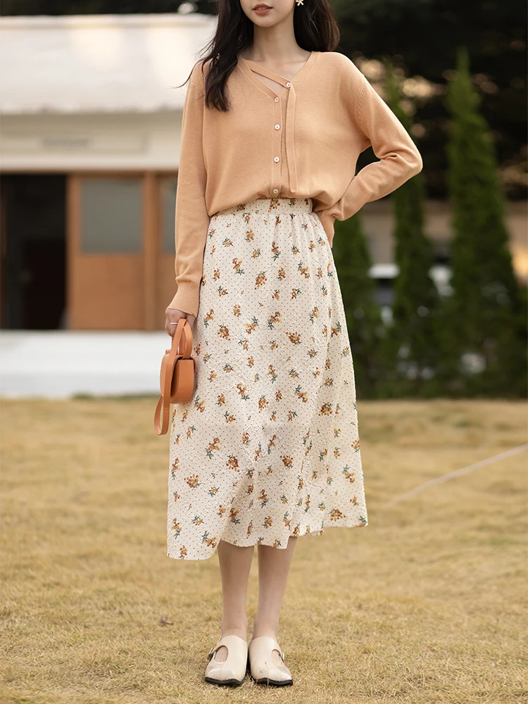 

MISHOW 2022 Spring New Skirts For Women Causal Elastic Waist Aline Women's Midi Skirt Floral Korean Fahsion Clothing MXB12B0189