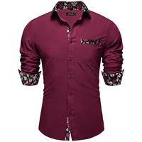 luxury brand silk men shirts long sleeve male outwear shirt for man slim fit solid red for dress suit business casual formal