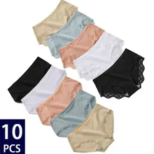 10PCS/Set Sexy Women Cotton Underwear Panties Female Lace Pantys Lingerie Ladies Briefs Solid Colors Comfortable Underpants