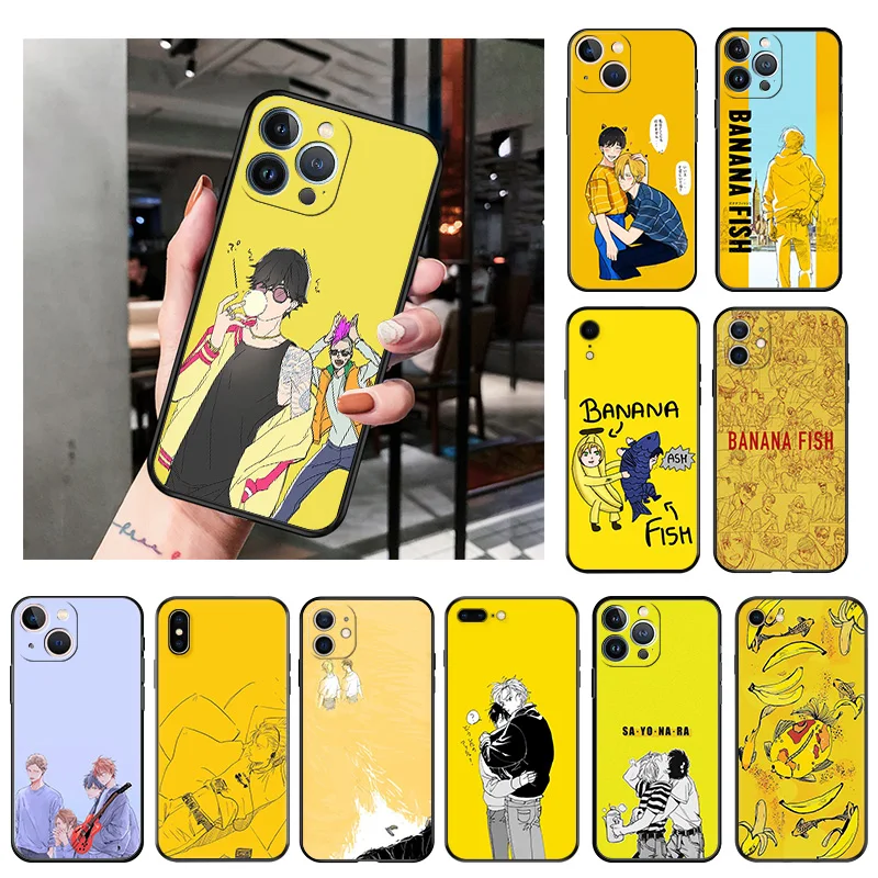 

Silicone Black Phone Cases Cover for iPhone 11 14 Pro Max 12 13 Mini XR SE 7 8 6 6s Plus XS X SE3 11Pro Banana Fish Anime