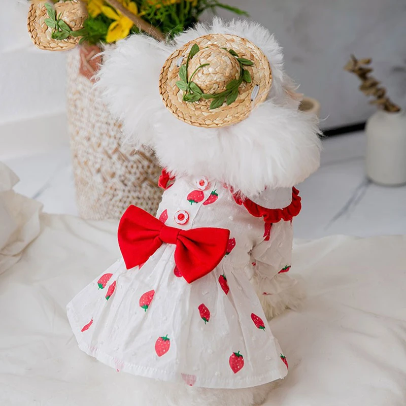 

Exquisite Big Lace Dog Clothes Pet Dress Puppy Bow Pullover Summer Soft Princess Dress Teddy Strawberry Dress XS-XL