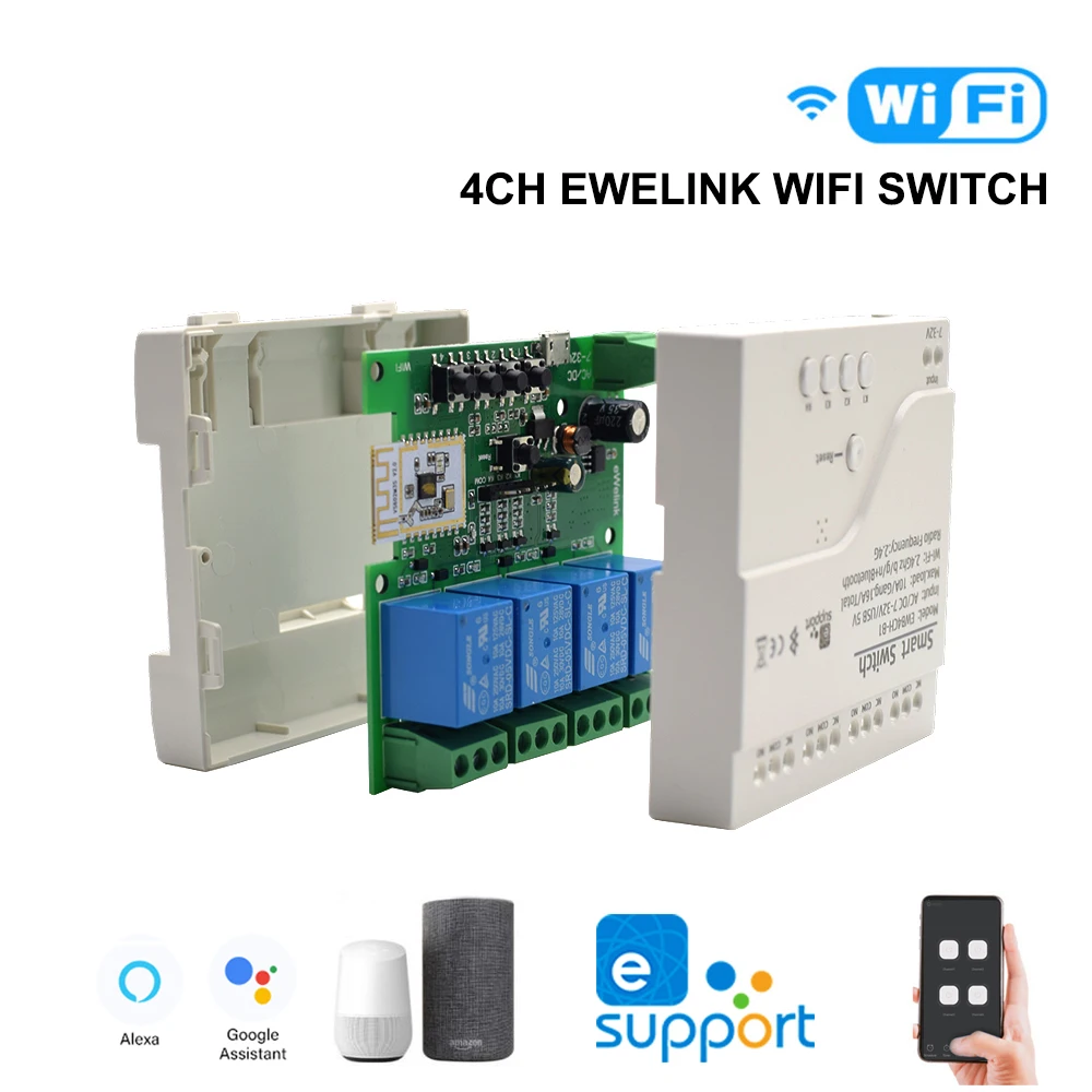 

New EWELINK Switch 4-way Control Switches WiFi AC DC 12V 24V 220V 4CH Smart Breaker Home Automation Works With Alexa Google Home