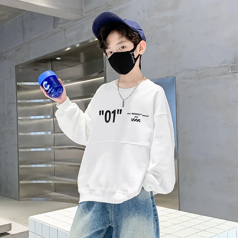 

Детские пуловеры, белые свитшоты на весну и осень, одежда для больших мальчиков, Модный свитшот с надписью, Детские хлопковые топы