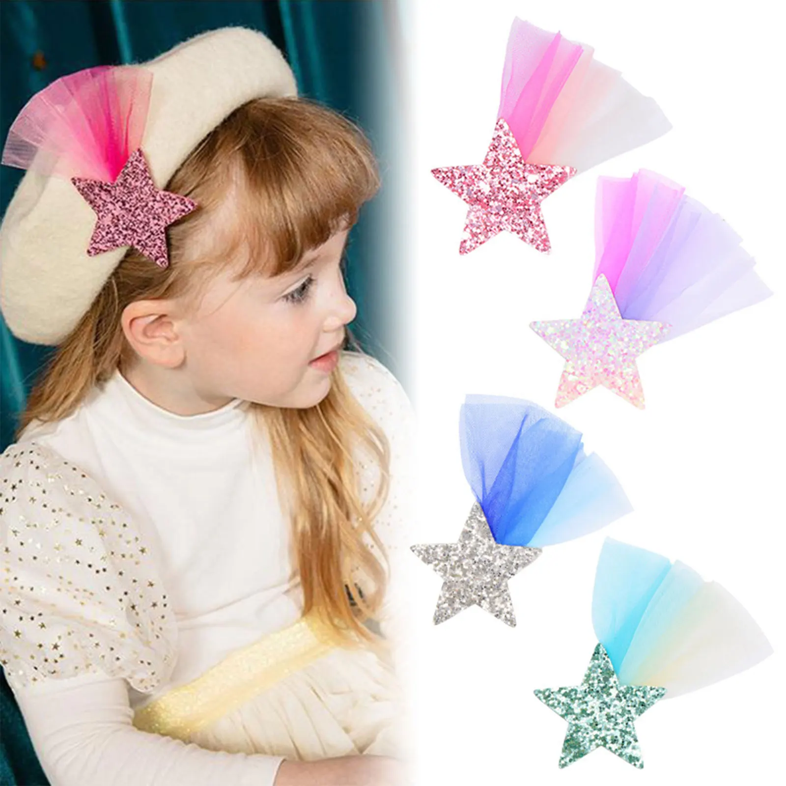 

Baby Girl Star Hair Clips Glitter Tulle Hair Clips Barrettes Fashion Hair Accessories for Toddlers