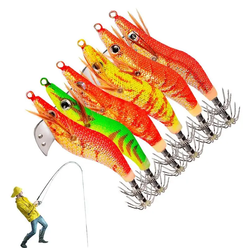 

Squid Jig Hooks 6pcs Squid Bait Lure Saltwater Jigs Streamlined Style Fishing Tackle For Catfish Seawater Freshwater Perch Black