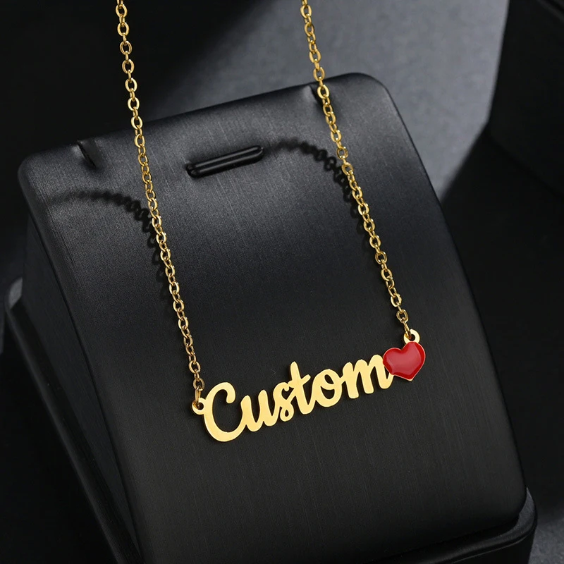 

Colored Enamel Name Custom Necklace Stainless Steel Cutting Nameplate Pendant Personalized Dripping Oil Name Fashion Jewelry