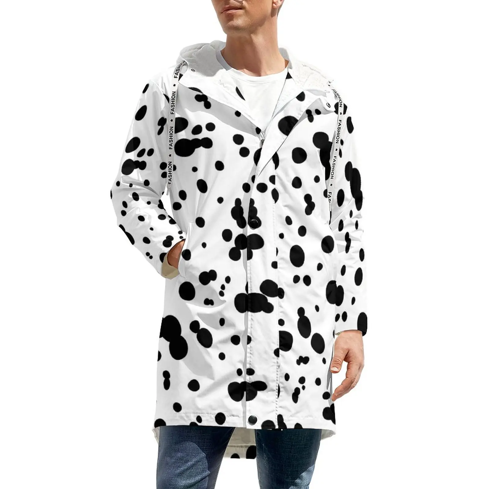 

Далматинские пятна принт ветровка мужские животные точки Длинные теплые пальто эстетичные пользовательские зимние куртки повседневная од...