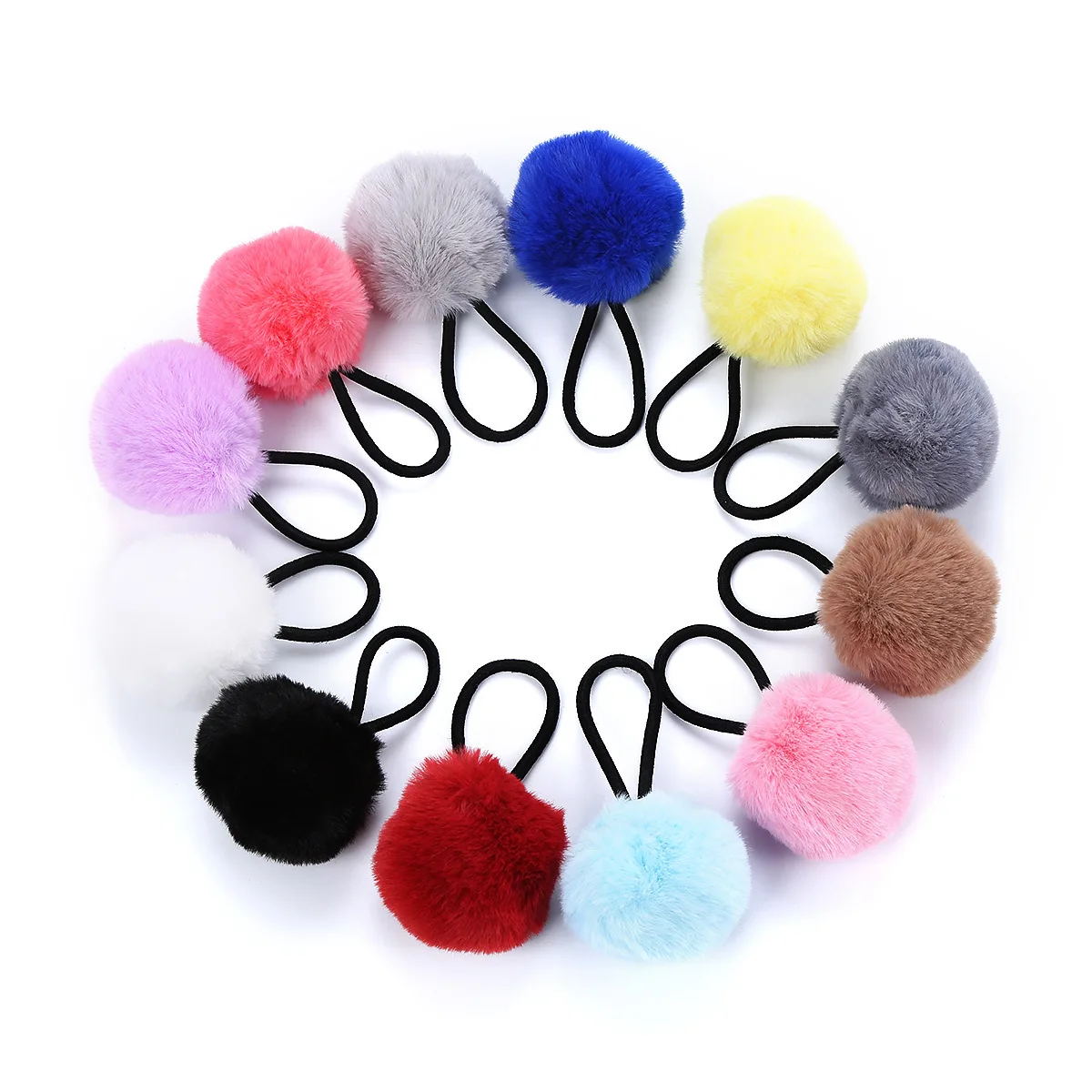 

Fashion Plush Ball Hair Rope Solid Color Faux Fur Ball Hair ring Elastic Ponytail Holders for Women Girls Children Headwear