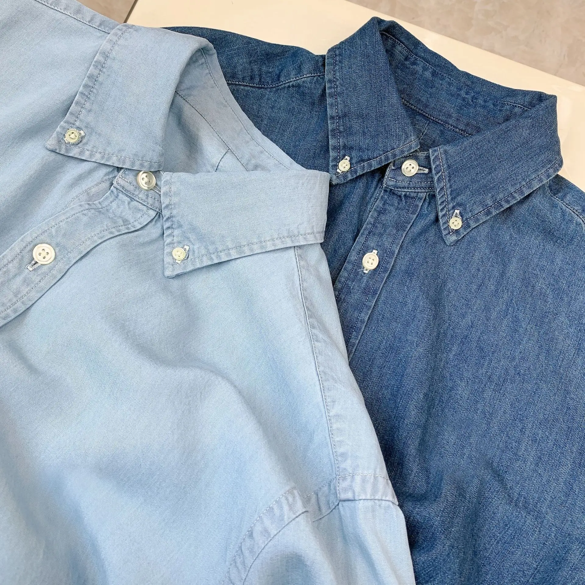 Новинка Осень-Зима Женская рубашка с длинным рукавом Ретро джинсовая эффектом