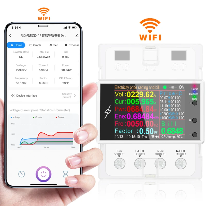 

Tuya App Din Rail WIFI AC220V 100A Smart Energy Power Meter Consumption kWh Meter Wattmeter Timer With Protection Relay