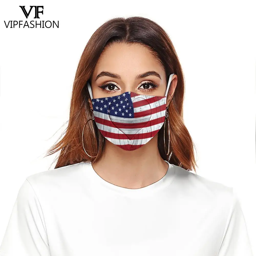 

VIP FASHION Reusable Washable Breathable Mask USA Flag Print Mouth Cover Adult Unisx Outdoor Adjustable Mouth Caps Mascarillas