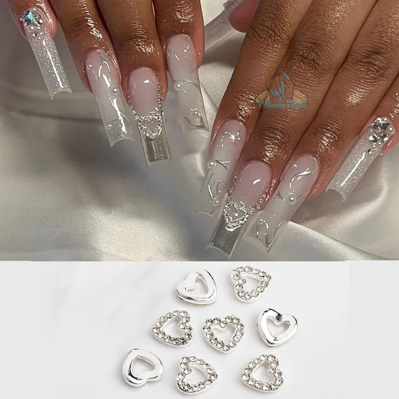 

10pcs 3D Heart Crystal Nail Art Rhinestone Charms Luxury Alloy Gold Sliver Glitter Nails Jewelry Manicure Accessories