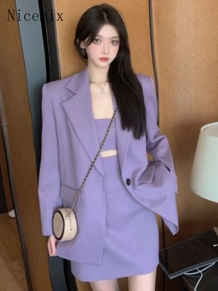

Nicemix Fashion Blazer Suit Women 2022 Korean Light Slim Sexy Suspender Skirt + Versatile Western Style Notched Collar Jacket