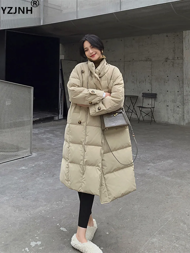 

YZJNH 2023 Winter New Korean Version Long Black Cotton Coat Loose Standing Collar Women's Winter Clothing