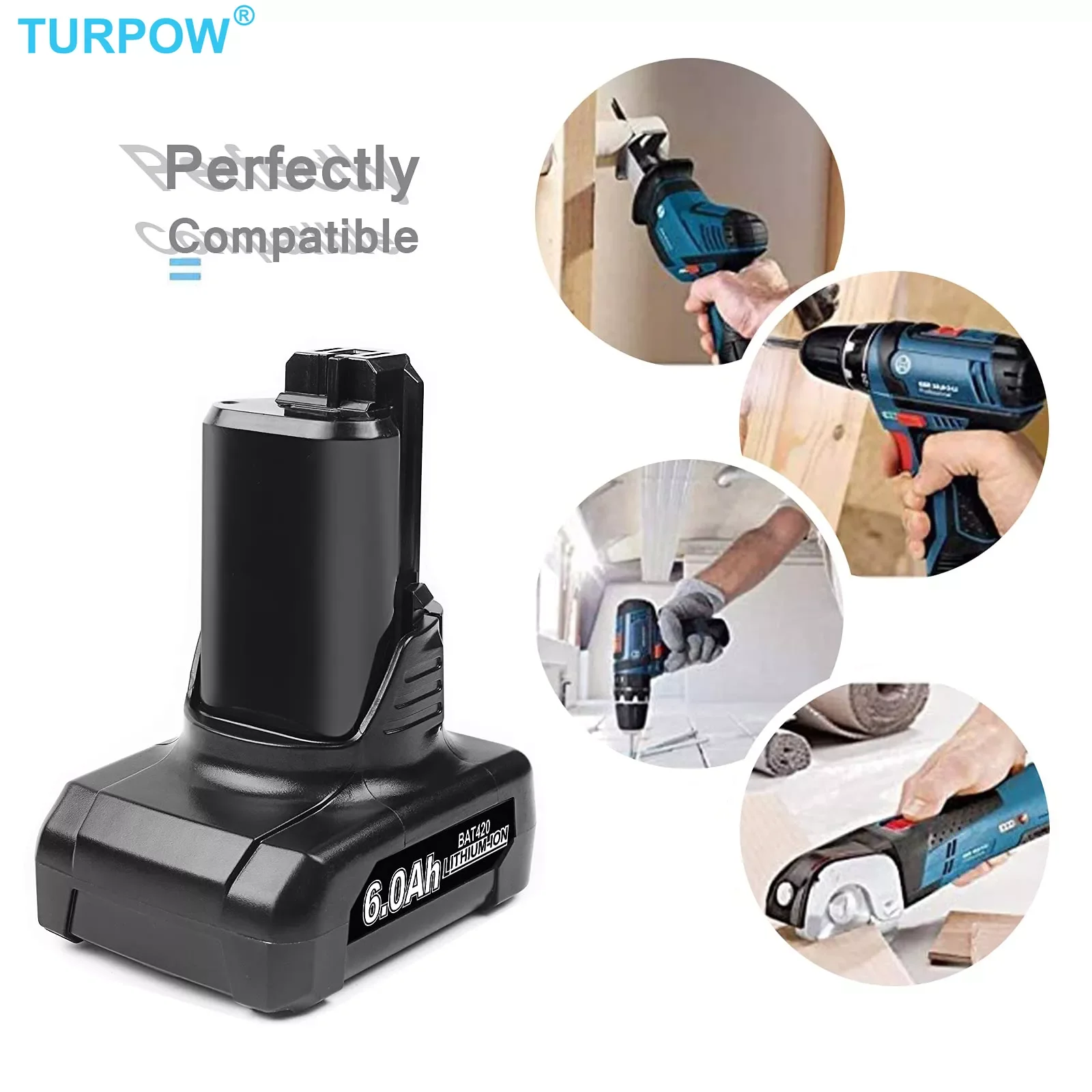 

Turpow 12V 6000mAh Li-ion BAT420 Replacement Batteries For Bosch BAT411A BAT412 BAT413 BAT412A 10.8V Max Power Tools Battery