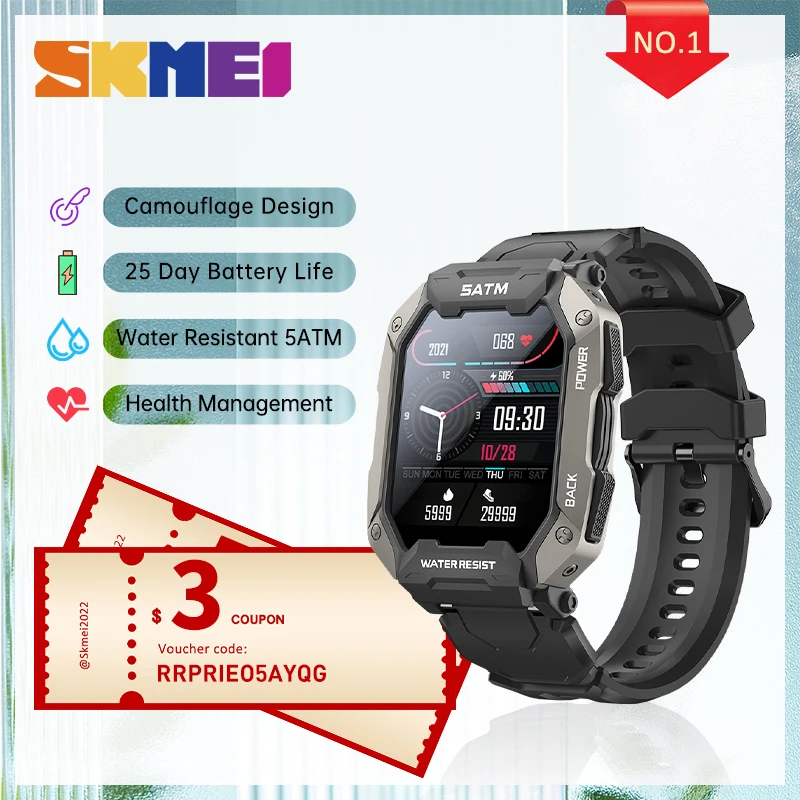 

2023 SKMEI 1.71 inch Smart Watch Men Pedometer Swimming Sports Fitness Tracker IP68 Waterproof Bluetooth SmartWatch for Android