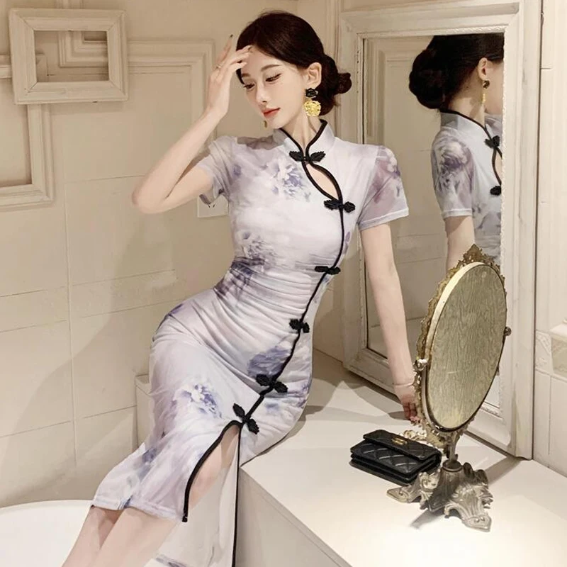 Women's Mid-Length Short Sleeve Improved Version Dress Young Sle Chinese Summer New