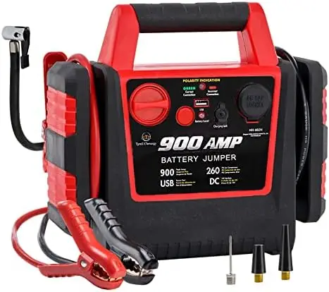 

Battery Jump Starter with Air Compressor Portable Tire Inflator,900 Peak Battery Booster Emergency Jump Box,12V Power Station wi