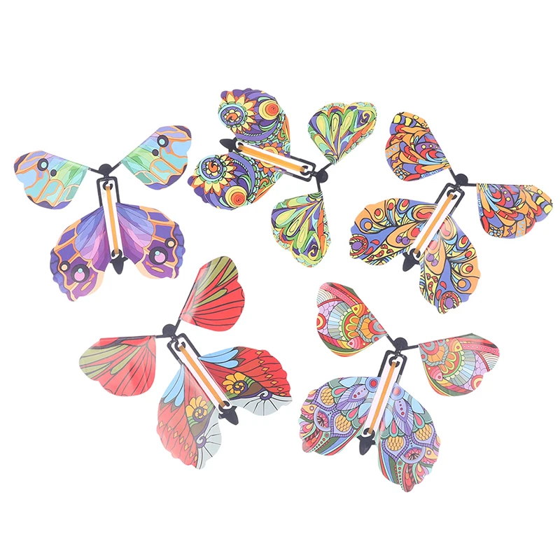 

10pcs Magic Flying Butterfly Wind Up Butterfly Fairy Flying Toys Winding Rubber Band Toy Color Bookmark Party Great Surpris Gift