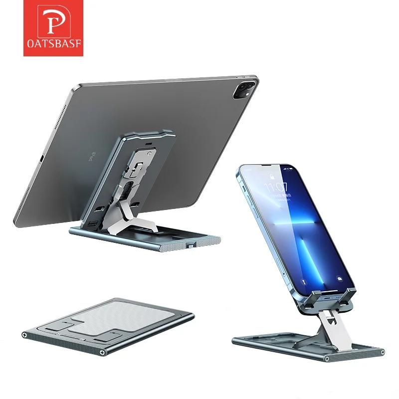 

OATSBASF Universal Metal Phone Stand Desktop Tablet Holder For Phone Xiaomi iPad Adjustable Gravity Foldable Extend Support Desk