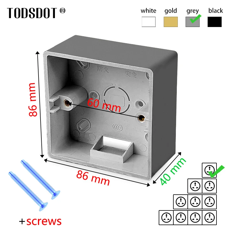 

Серый распределительный блок 86*86*40 мм Настенная розетка европейского стандарта -серый монтажный ящик для выпечки ПВХ огнестойкий UL 94 V-0