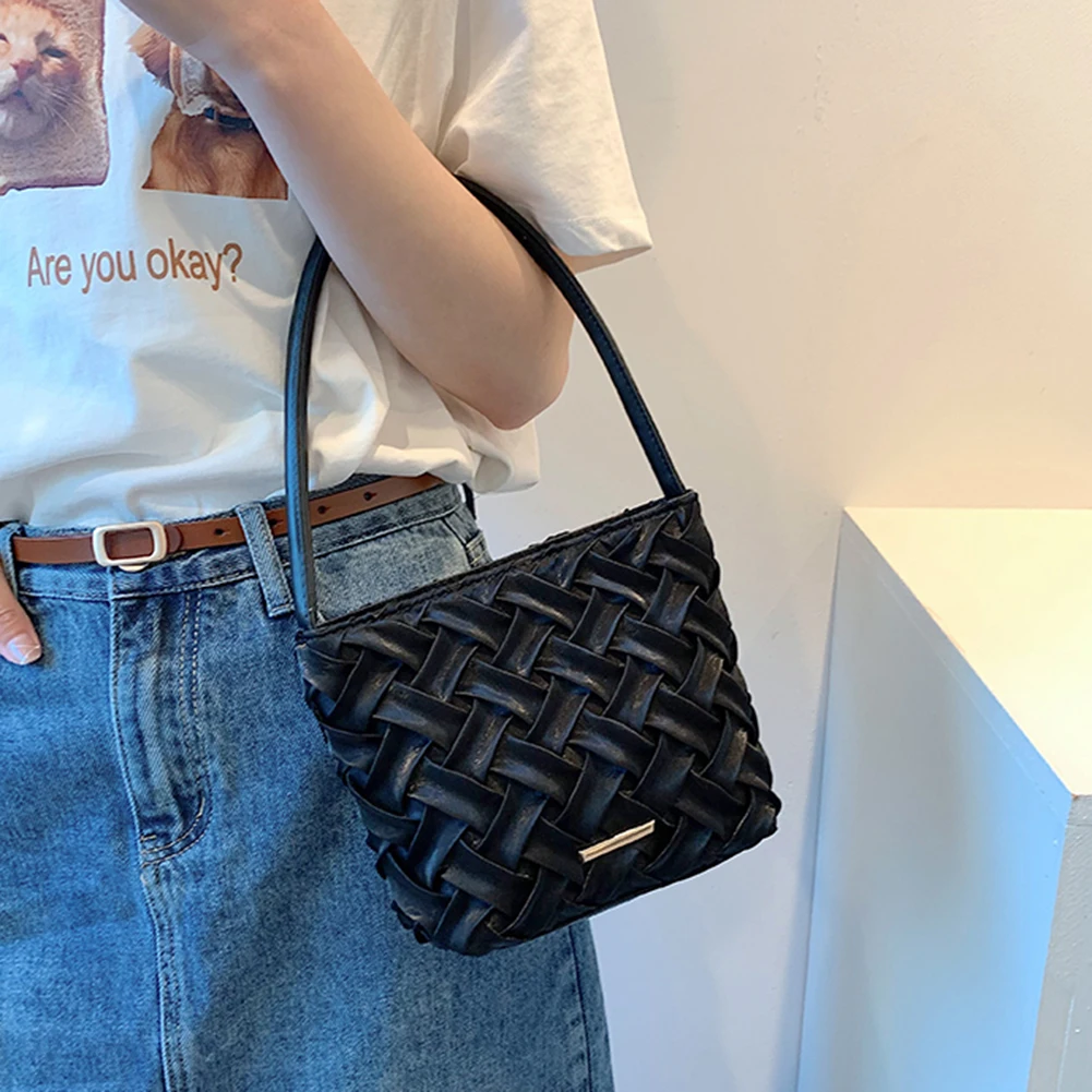 

Модный кожаный плетеный кошелек для женщин, элегантная сумка-тоут карамельных цветов на плечо с верхней ручкой, брендовая дизайнерская сум...