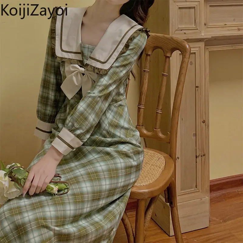 

Koijizayoi Vintage Women Plaid Bodycon Party Dress 2022 Spring Autumn Preppy Stye Lady Japanese Dresses Chic A-line Vestidos