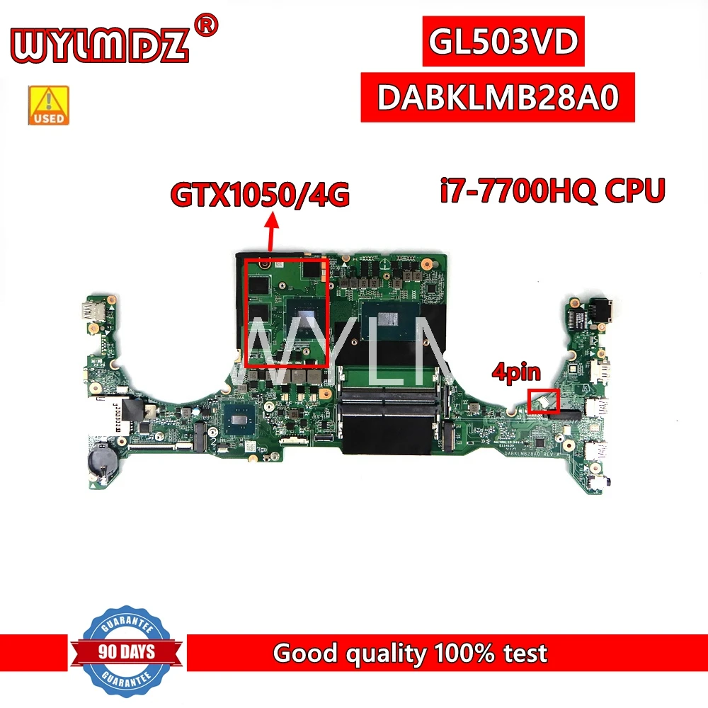 Б/у материнская плата GL503VD DABKLMB28A0 i7-7700HQ GTX1050/4G GPU для ноутбука Asus FX503VD GL503 GL503V GL503VD FX503V, материнская плата