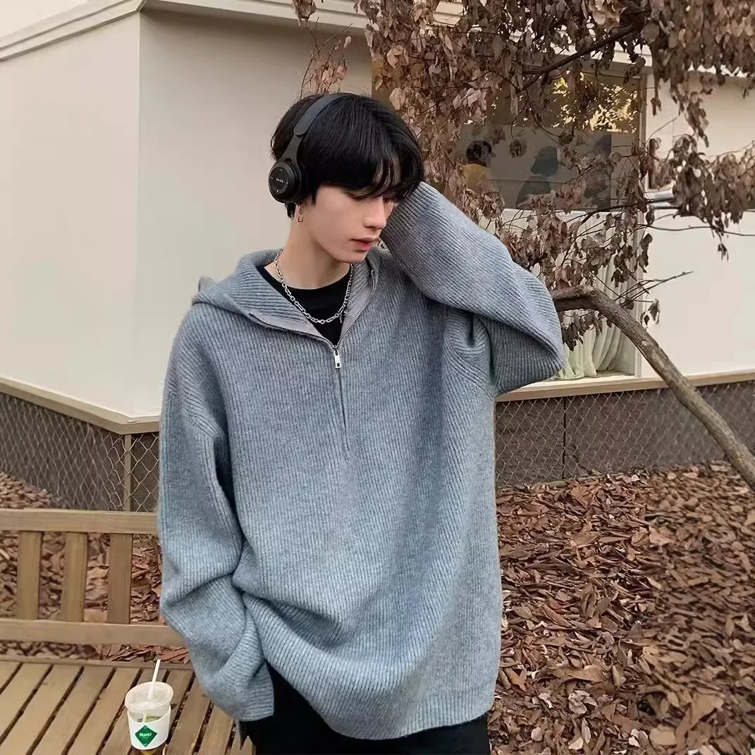 Мужской осенне-зимний модный винтажный свитер с капюшоном в американском стиле