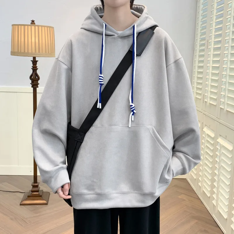 

Pullover Hoodies Men Oversized Fashion Hooded Sweatshirt Men Streetwear Hip Hop Loose Pocket Hoodies Mens Solid Color Hoody