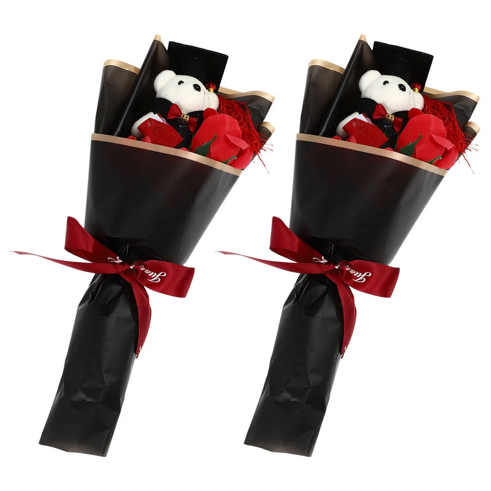 

2 Pcs Graduation Hat Decor Bear Gift Bouquet Ornament Foam Graduates Accessories Figurine