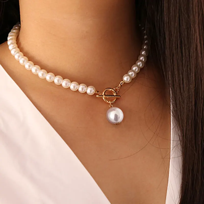 

Round Pearl Beads Chain Neck Necklaces For Women Accessories Kpop Jewelry Fashion Necklace OT Choker Girl Best Gift Collares