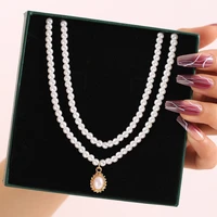 fashion vintage palace style pearl pendant necklace for women double layer clavicle chain trendy jewelry girls collar for gifts