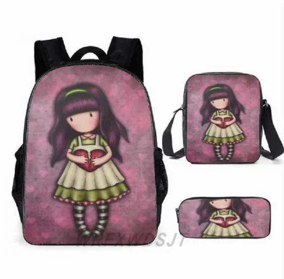 

Harajuku Novelty Anime Santoro Gorjuss 3pcs/Set Backpack 3D Print School Student Bookbag Laptop Daypack Shoulder Bag Pencil Case