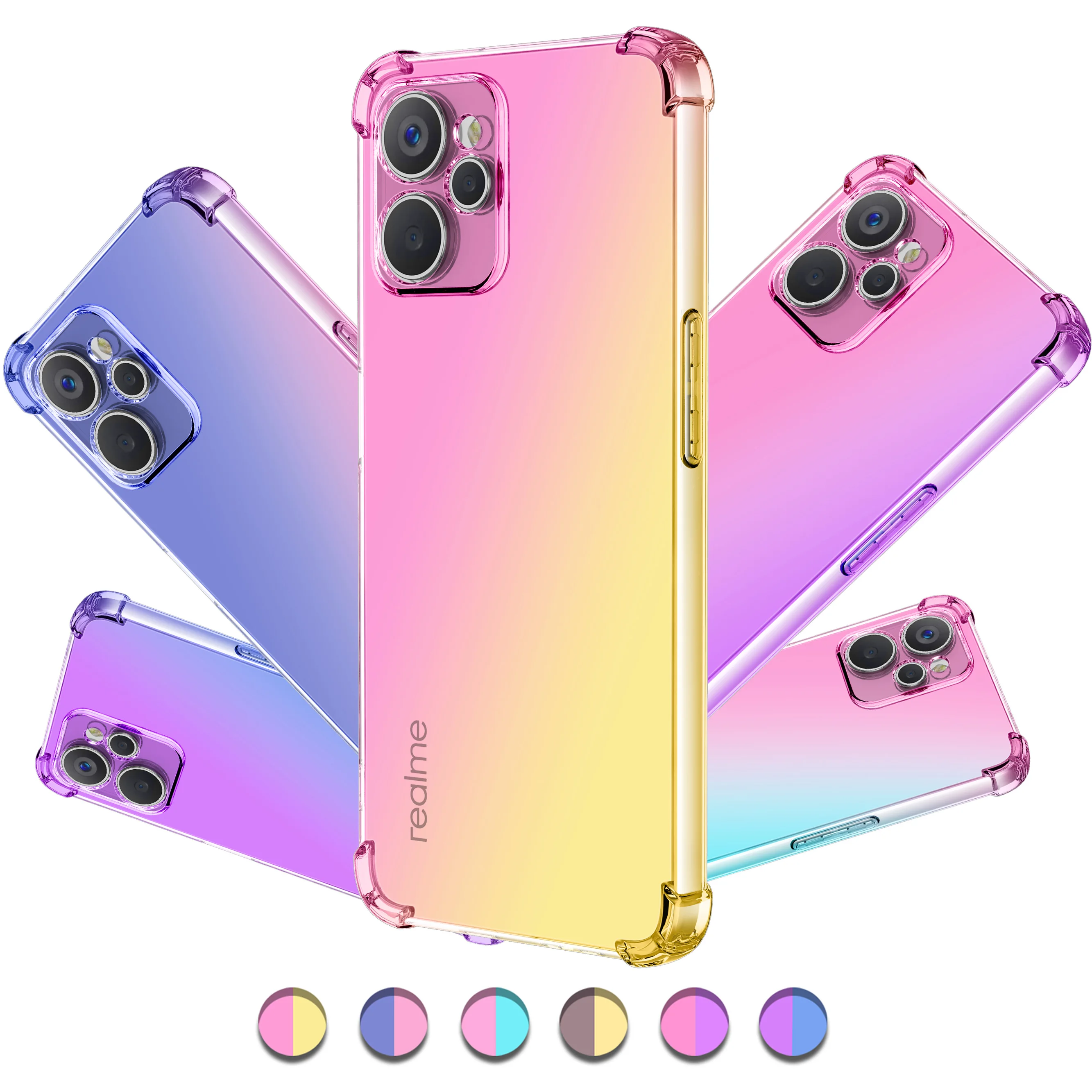 

For Realme 10 5G 9i 9 Pro Plus 4G Phone Case,Hybrid Cute Gradient TPU Bumper Shock Absorption Flexible Drop Protection Cover
