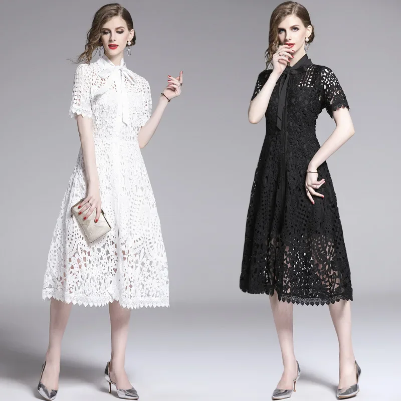 Французское ретро-платье с вырезами водорастворимое платье Yamamoto Kikyu летняя юбка