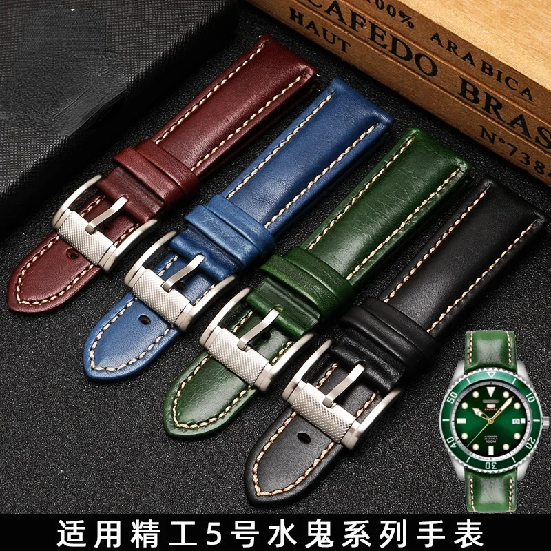 

Ремешок из натуральной кожи для часов Seiko No. 5 Rolex серии Water Ghost Srpb93j1, повседневный зеленый мужской и женский браслет для наручных часов, 22 мм